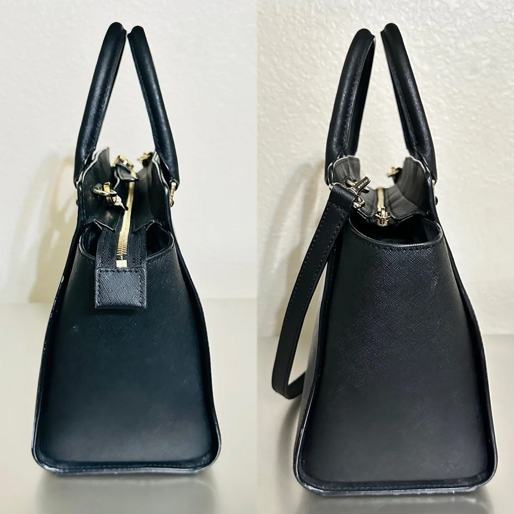 Michael Kors Selma Large Black Saffiano Leather Satchel Tote Crossbody Bag